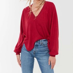 NWOT Lilith Cozy V-neck Top (Red)